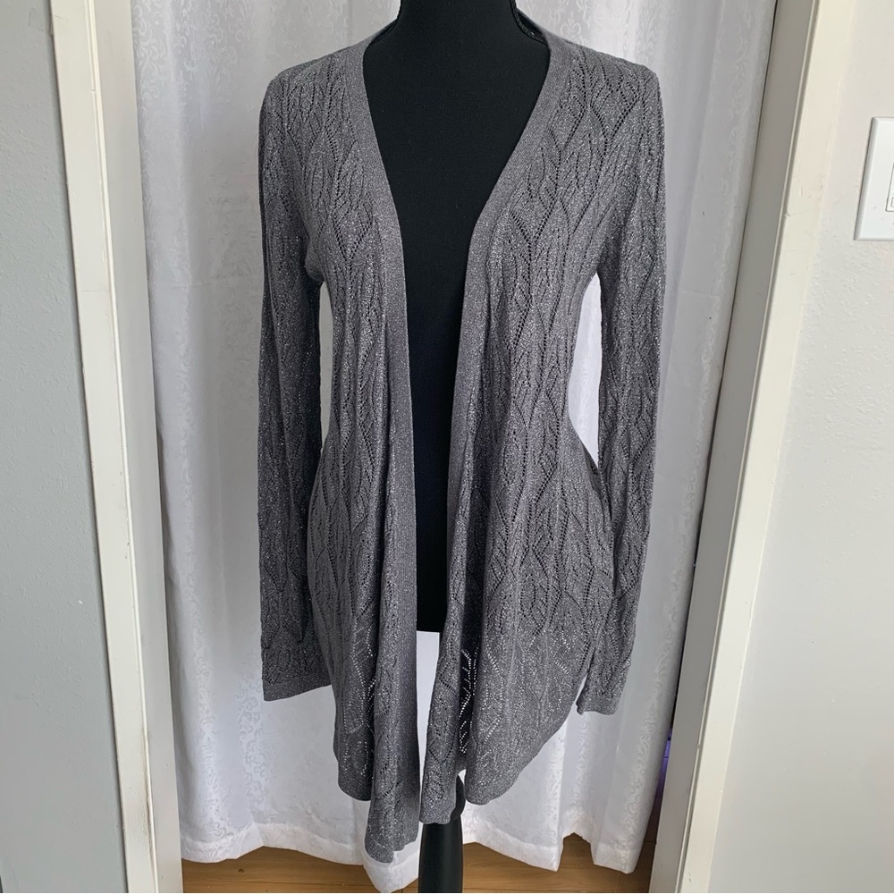 Spiegel Gray Open-Front Cable Knit Cardigan